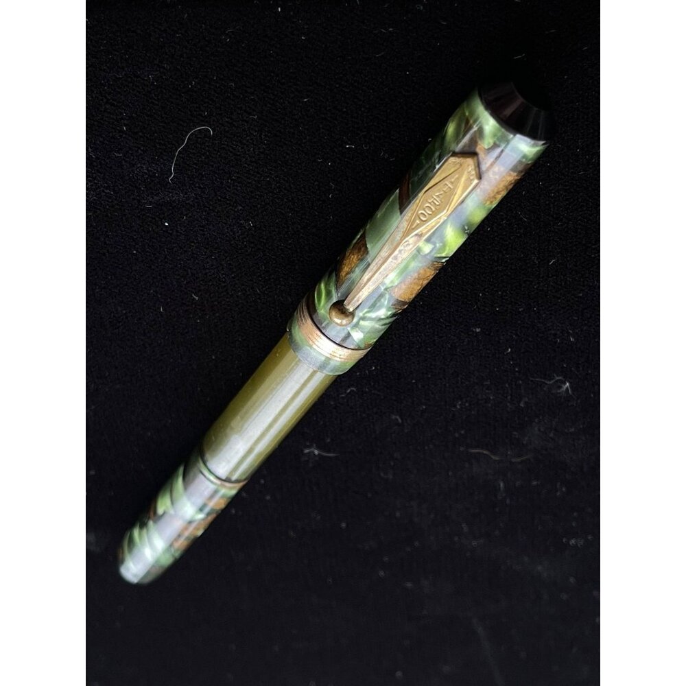 Vintage Tarco Fountain Pen With Simplex No. 8 Nib Marbled Celluloid Green